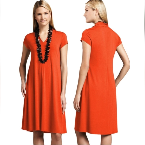 Eileen Fisher Dresses & Skirts - EILEEN FISHER Womens Lightweight Viscose Jersey Stretch Drape V-neck Dress